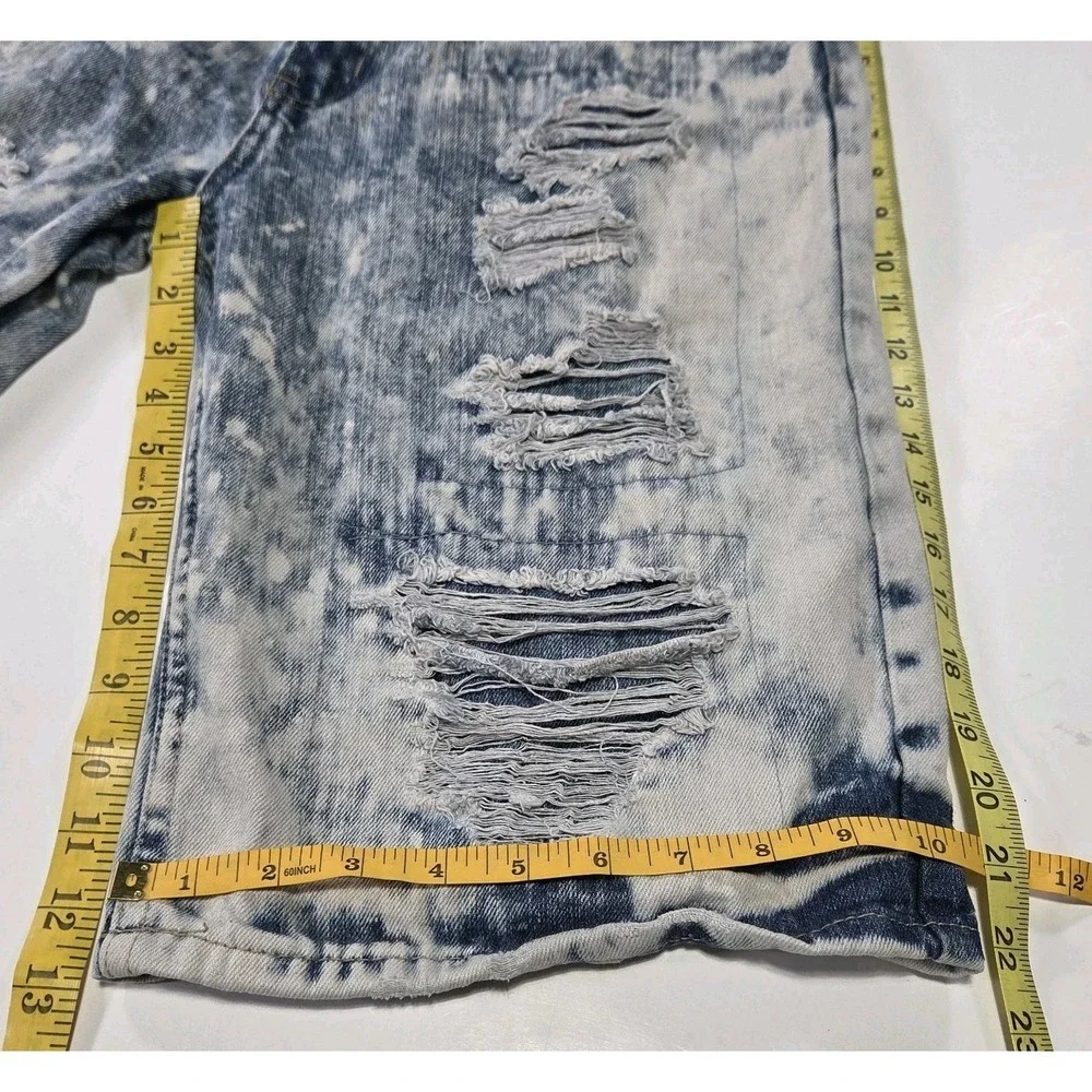 Rocawear Men Distressed Acid Wash Blue Denim Shorts Size 34 Baggy Y2K Jorts